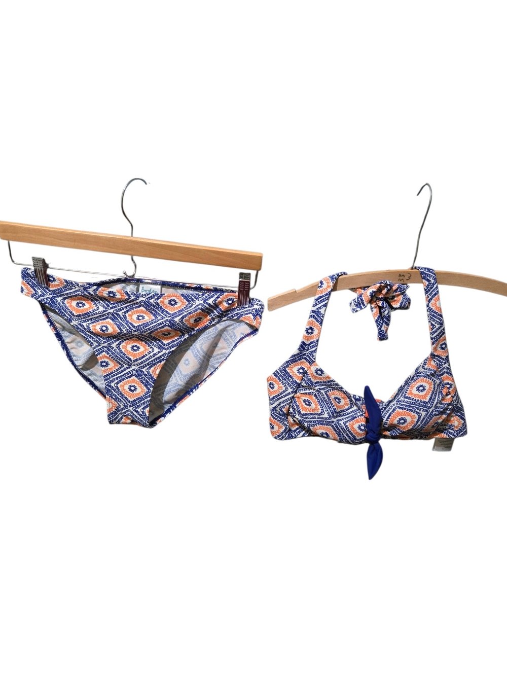 Boden Bikini Set Blue Orange Geometric Medallion Print Halter Tie Front Top US 6